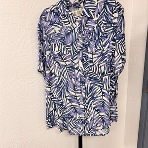 NWT Sandrine Rose Free People Blue and White Tropical Button Down Shirt